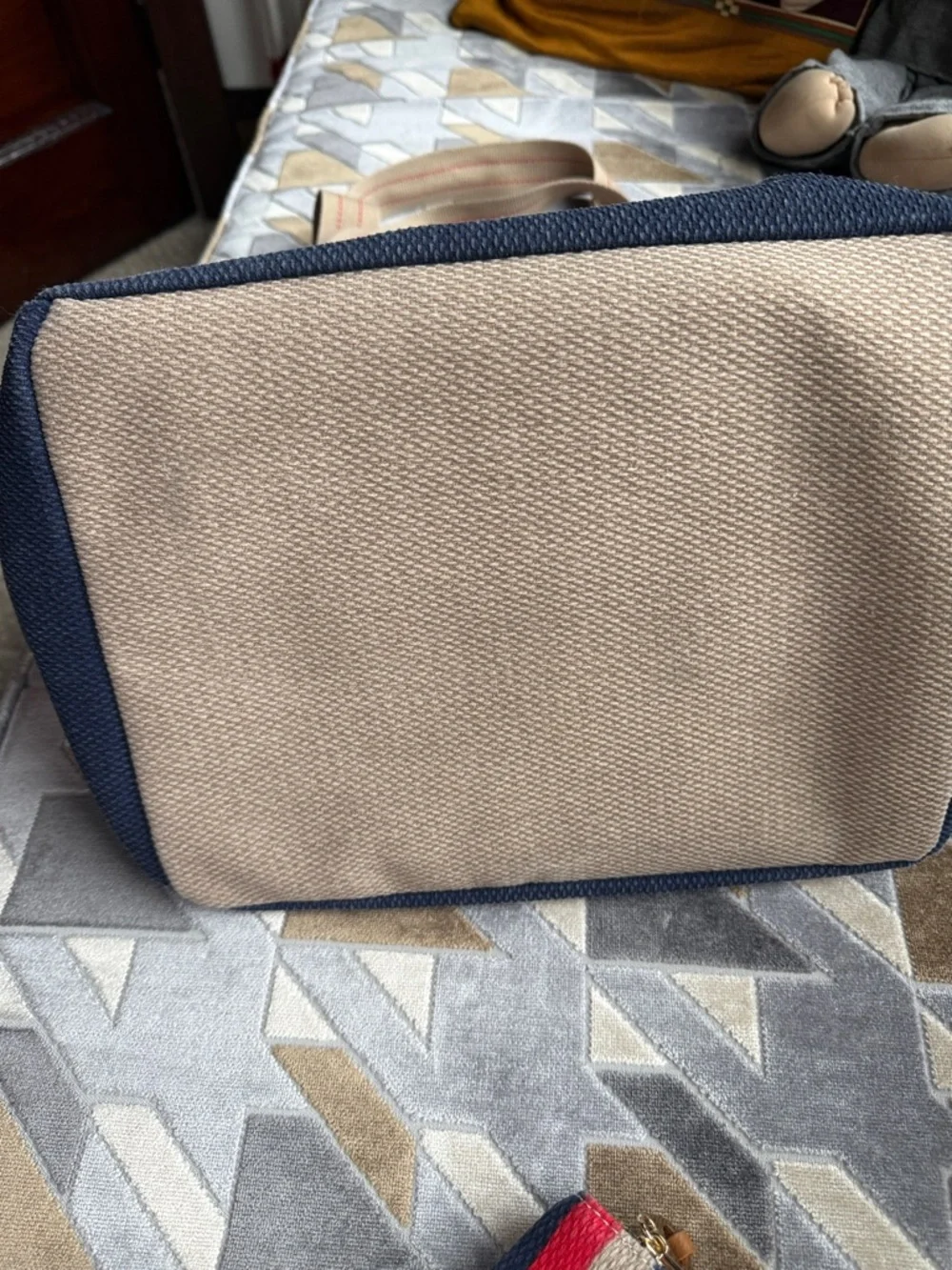 Universal Thread Striped Canvas Duffel Bag - Navy, Red & Beige